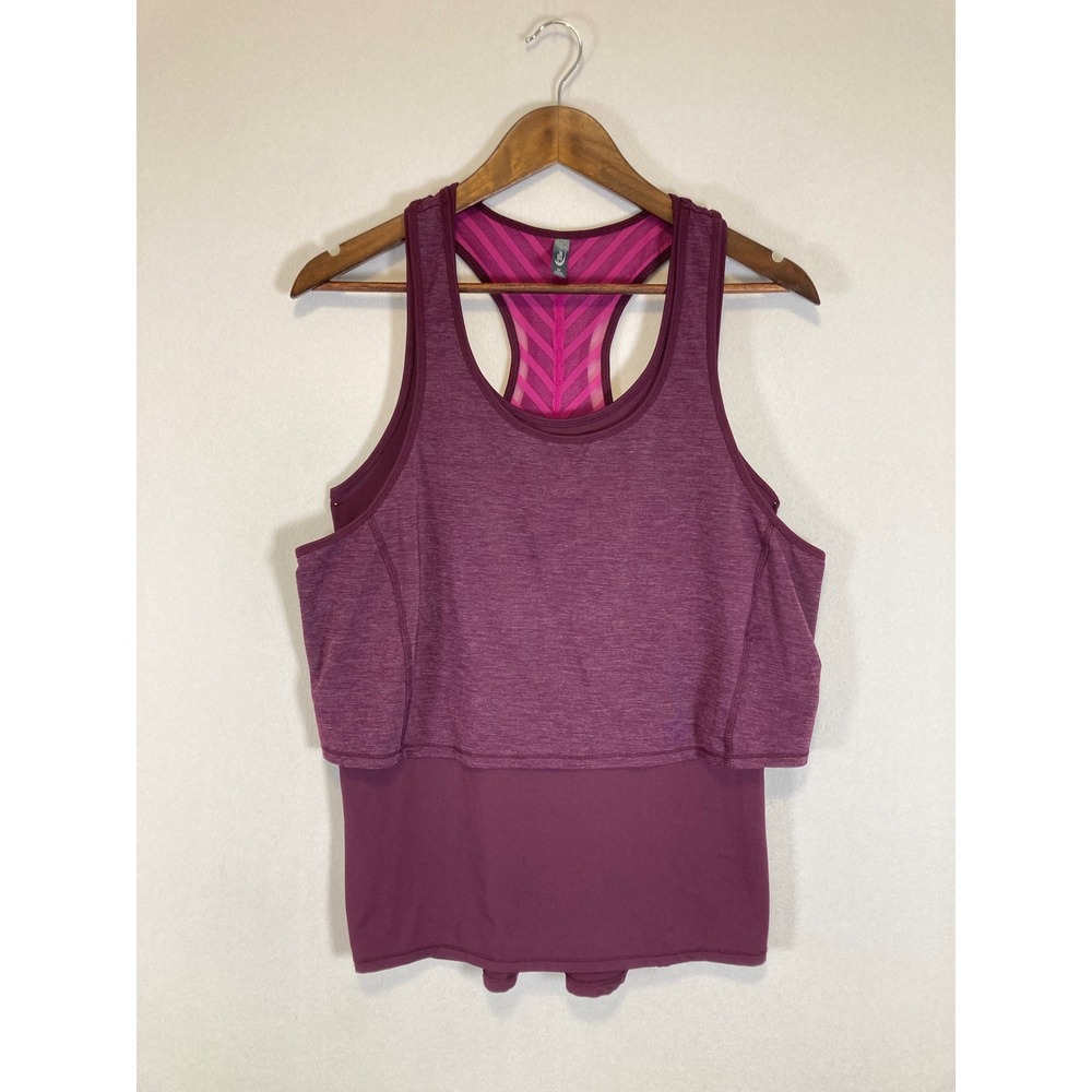 Activewear Mia Sport Womens Medium Plum Layered Mesh Racerback Tank Top